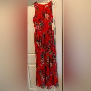 Red Maxi Style Dress with floral print